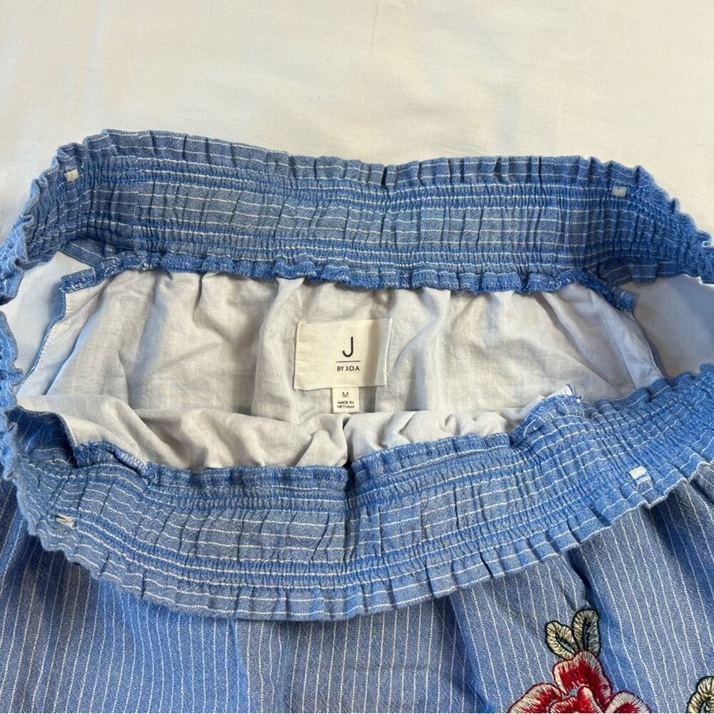 Boho Festival Off Shoulder Rose Embroidered Blue Stripe Crop Top Medium Shirt - Picture 8 of 8